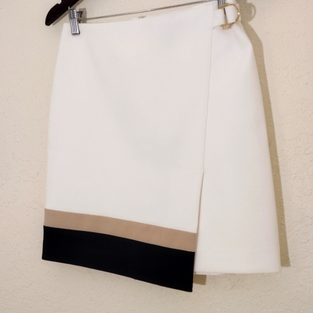 White House Black Market Ivory Tan Black Color Block Wrap Pencil Skirt - Picture 6 of 10